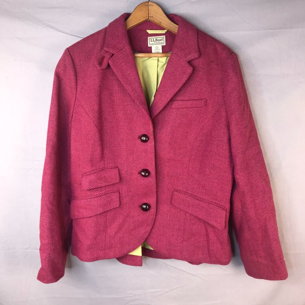 L.L. Bean Pink Wool blend Herringbone Blazer Jacket